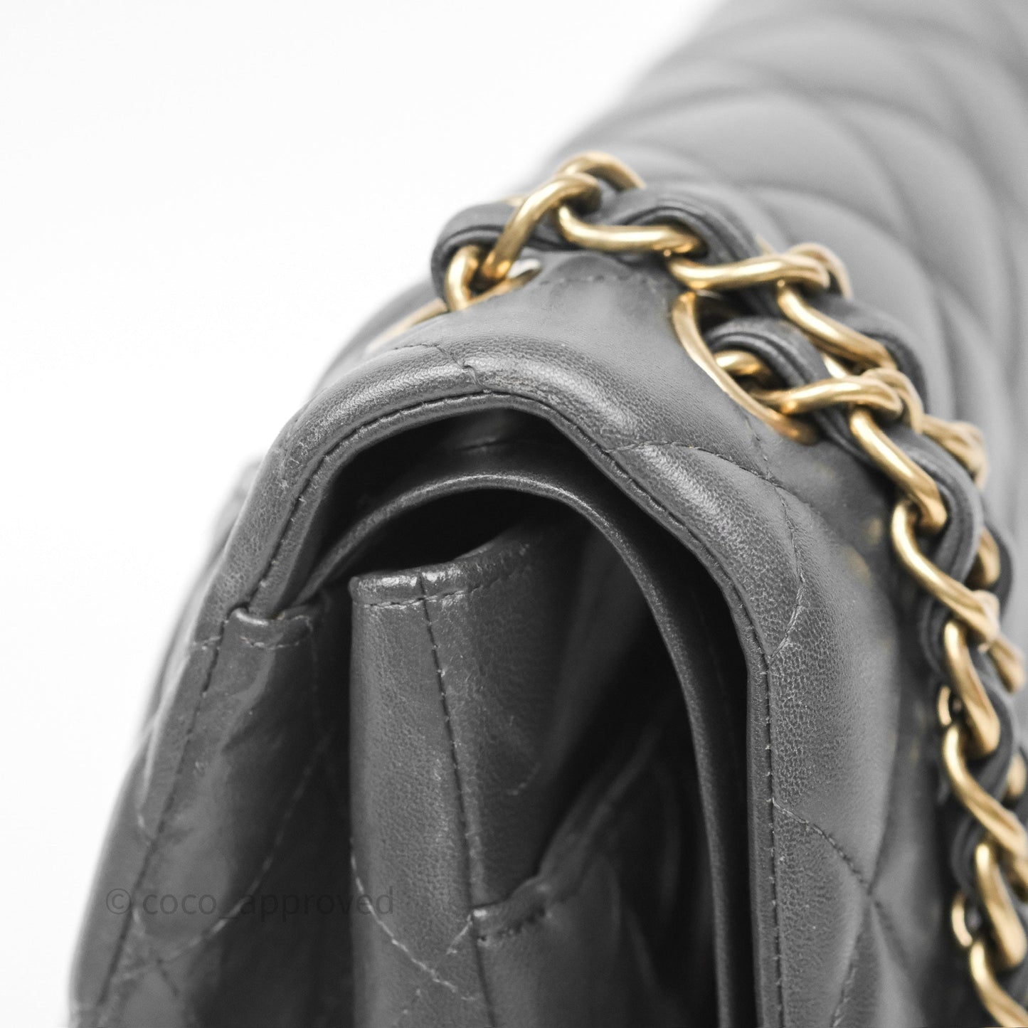 Chanel Jumbo Double Flap Dark Grey Lambskin Brushed Gold Hardware⁣⁣