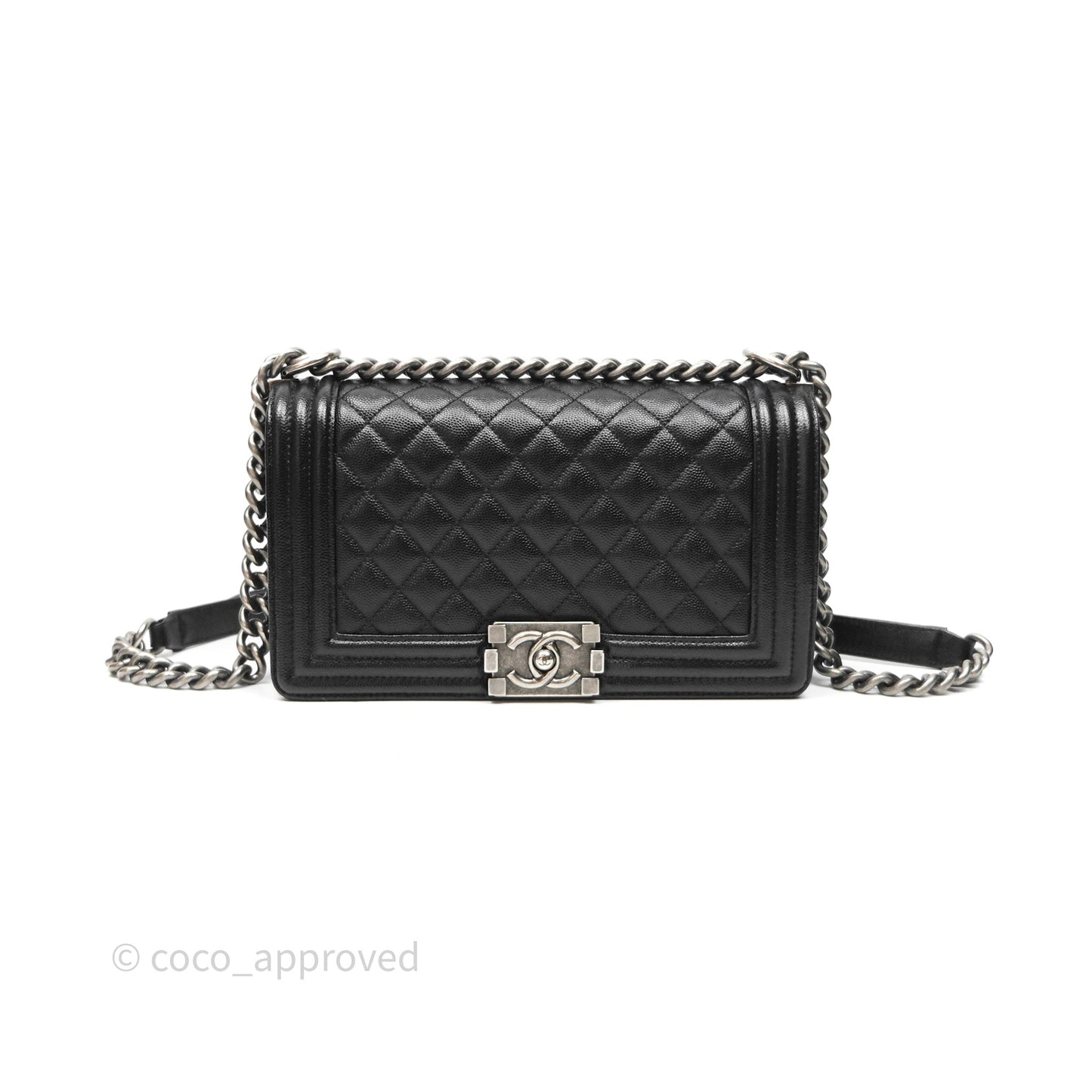 Chanel Quilted Medium Boy Black Caviar Ruthenium Hardware
