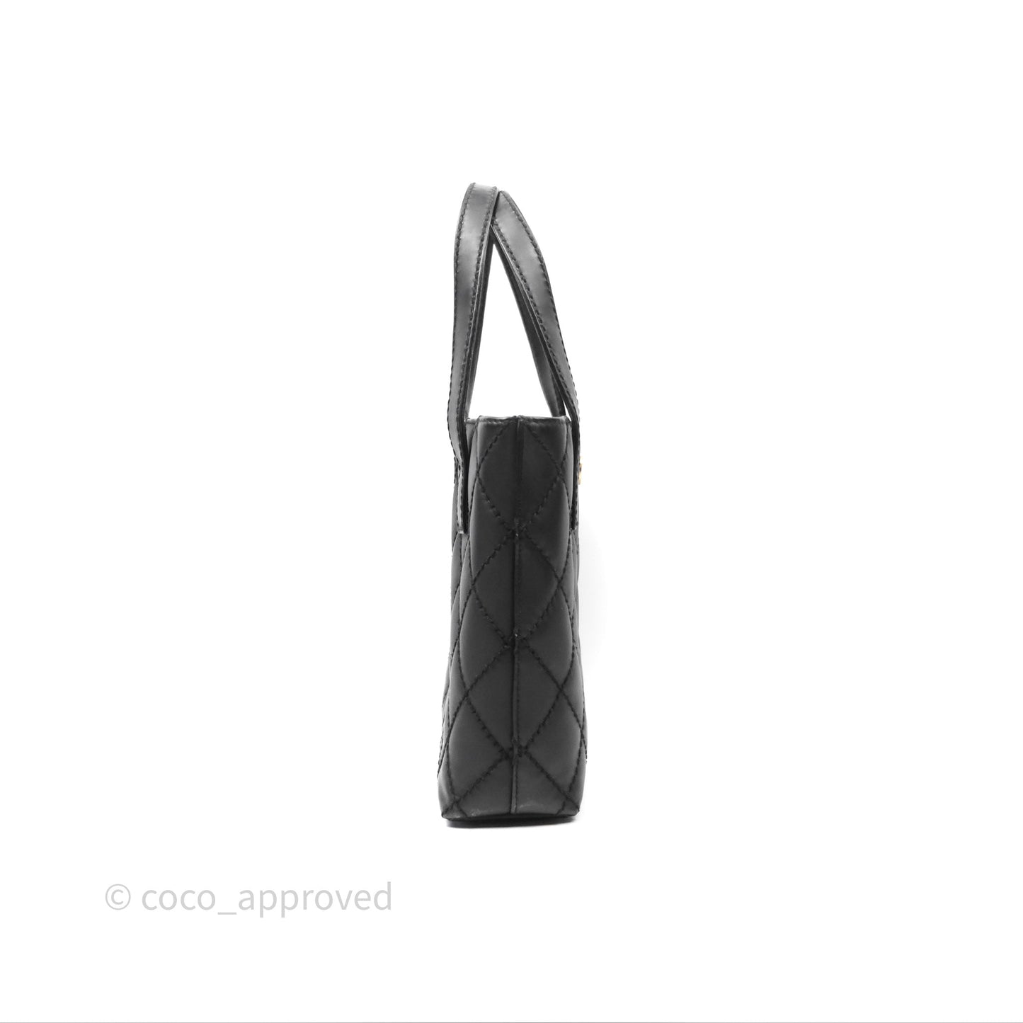 Chanel Vintage Quilted CC Tote Bag Matte Black Calfskin Gold Hardware