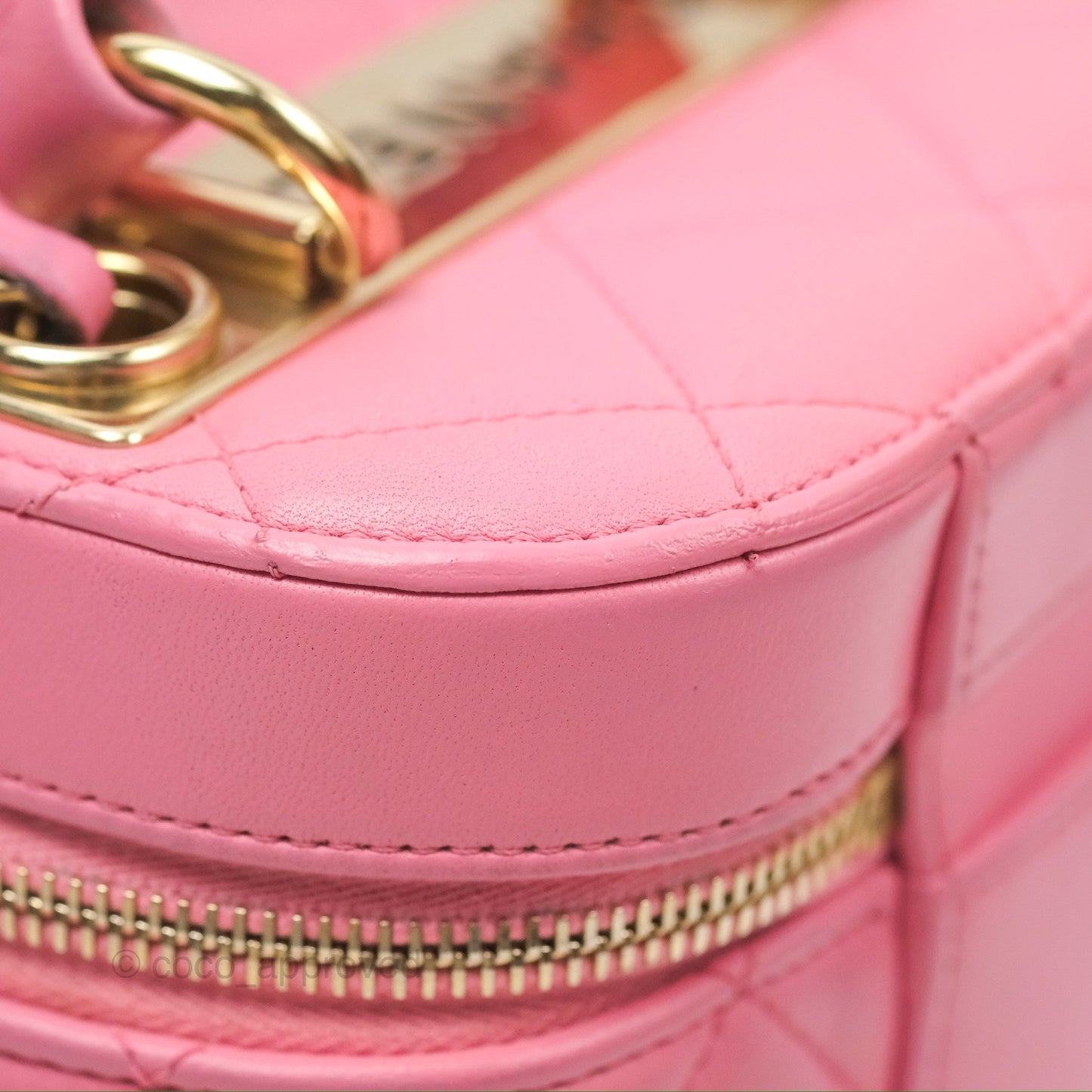 Chanel Small Quilted Top Handle Vanity Case Pink Lambskin Gold Hardware