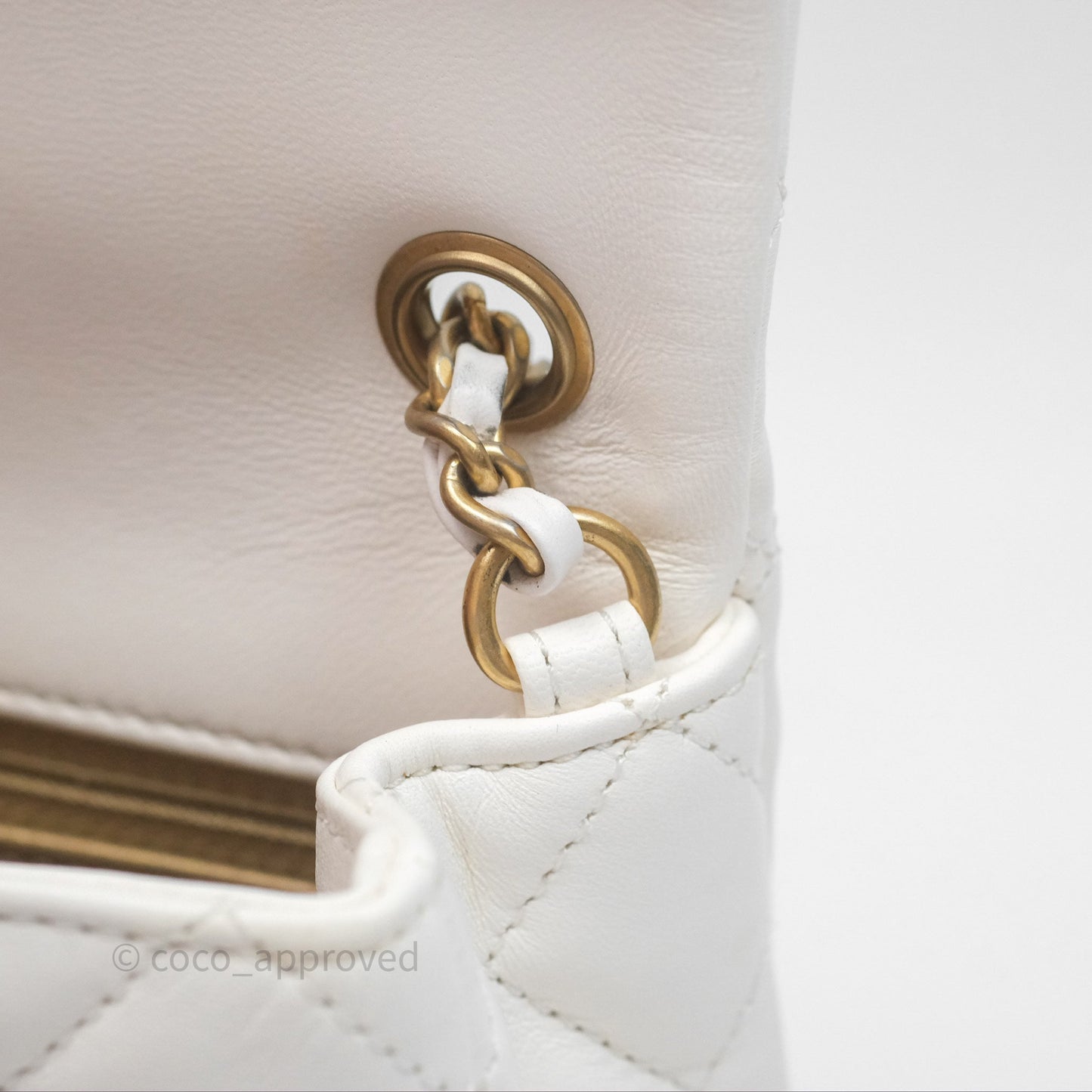 Chanel Mini Rectangular Pearl Crush Quilted White Lambskin Aged Gold Hardware