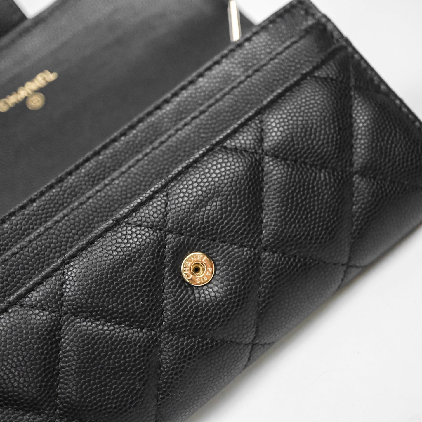 Chanel Classic Quilted Flap Long Wallet Black Caviar Gold Hardware