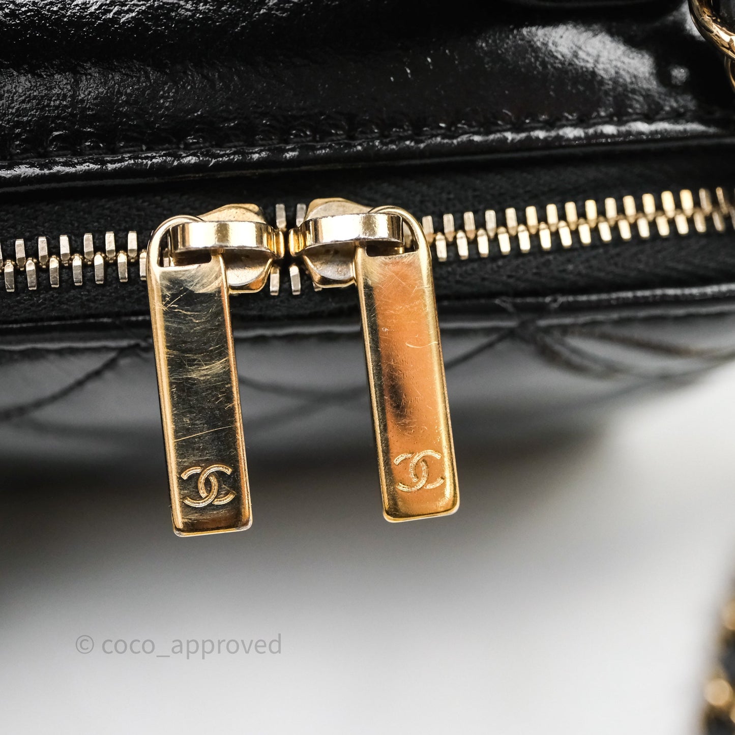 Chanel Small Top Handle Vanity Case Black Shiny Crumpled Calfskin Gold Hardware