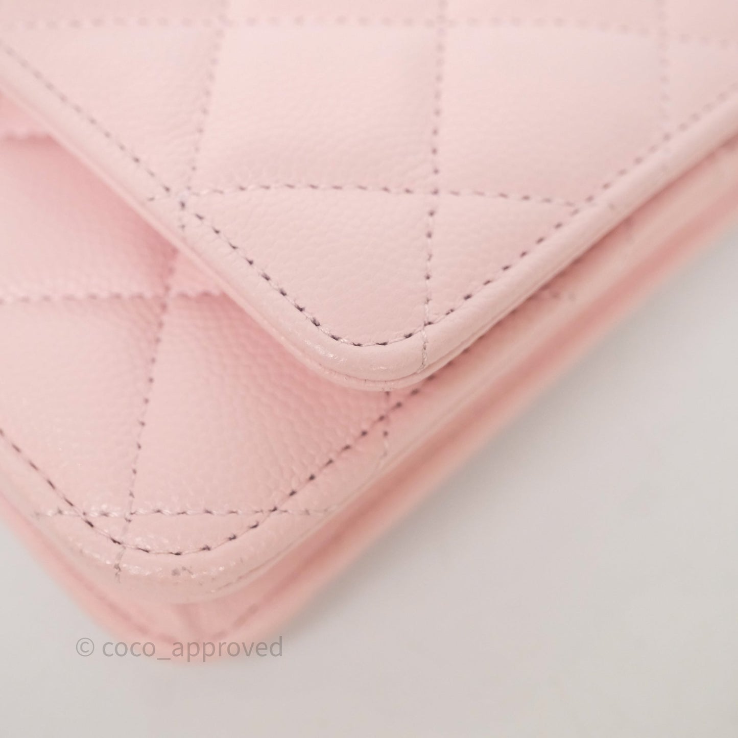 Chanel Classic Quilted Wallet on Chain WOC Light Pink Caviar Gold Hardware