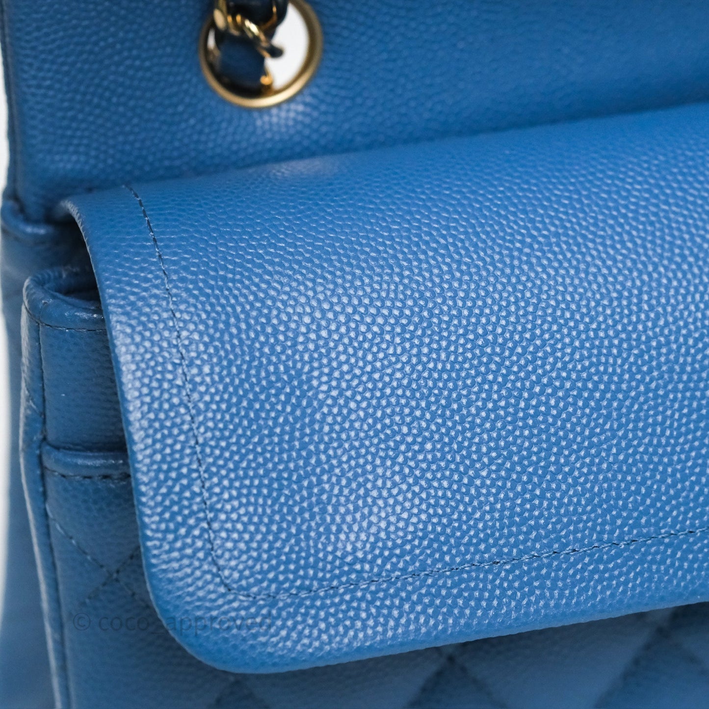 Chanel Small Classic Quilted Flap Blue Caviar Gold Hardware