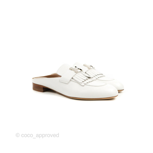 Hermes Rivoli Mule White Palladium Hardware Size 38.5