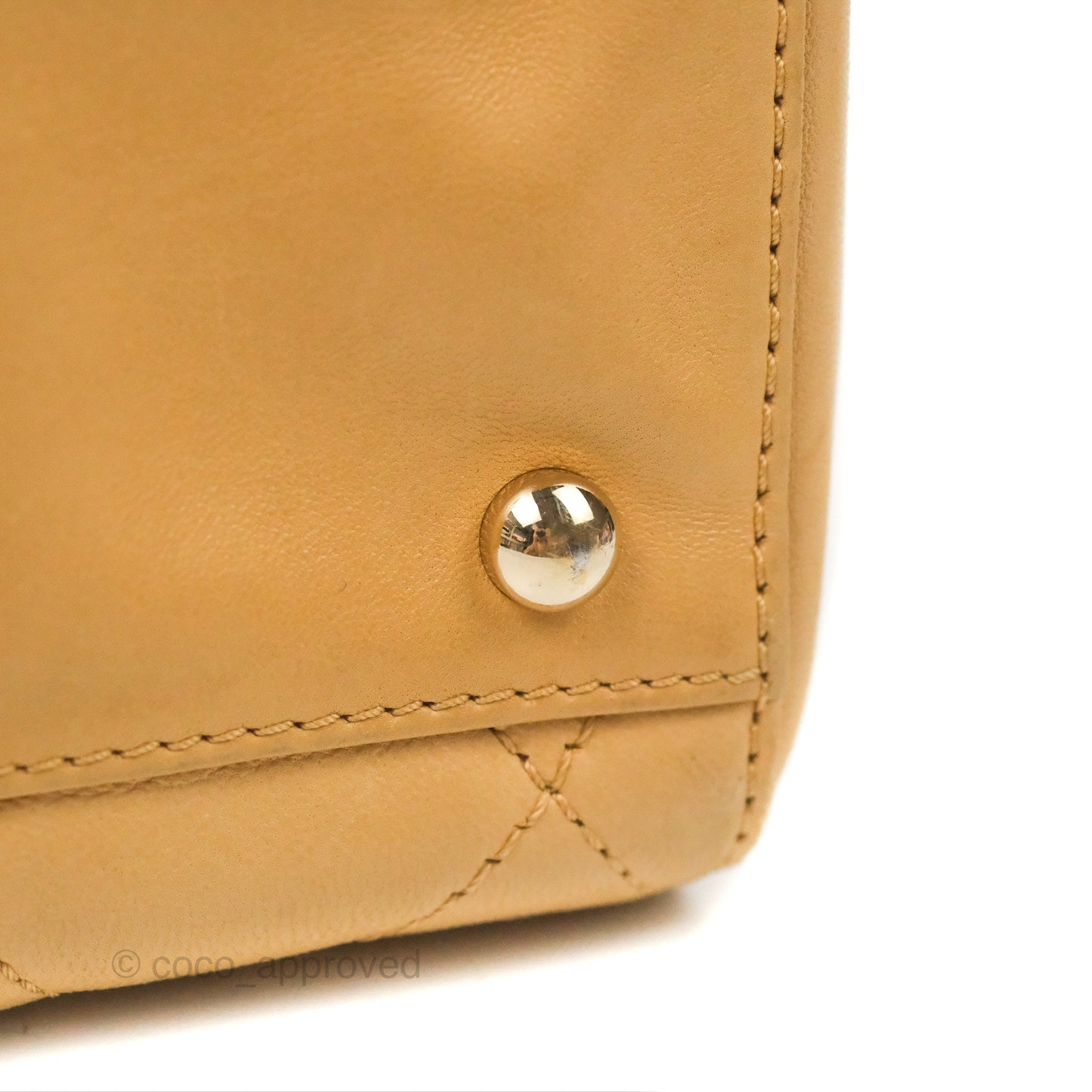Chanel Vintage Small Top Handle Tote Quilted Beige Lambskin
