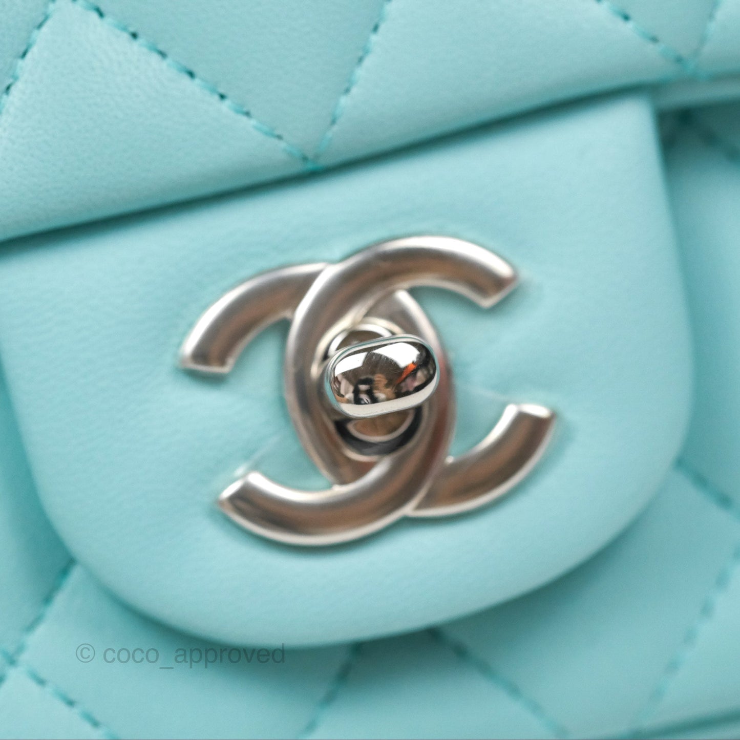 Chanel Quilted Mini Rectangular Flap Tiffany Blue Lambskin Silver Hardware