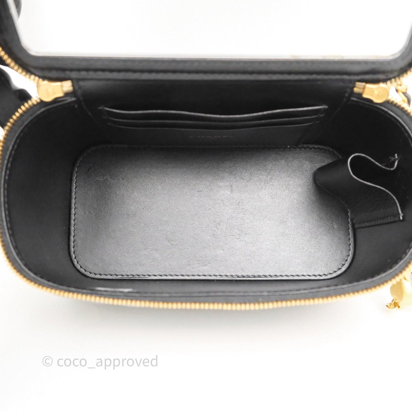 Chanel Vanity with COCO Heart Chain Black Lambskin Aged Gold Hardware