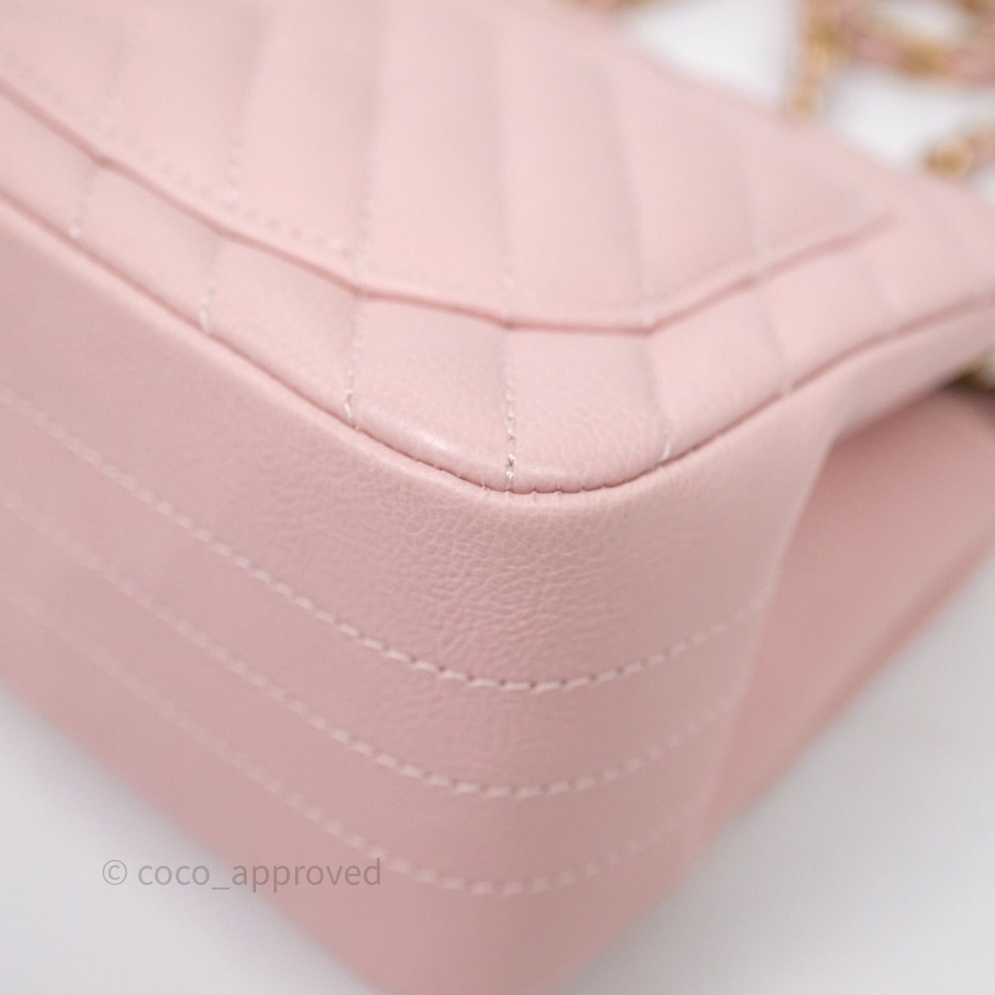 Chanel Mini Square Chevron Pink Calfskin Aged Gold Hardware