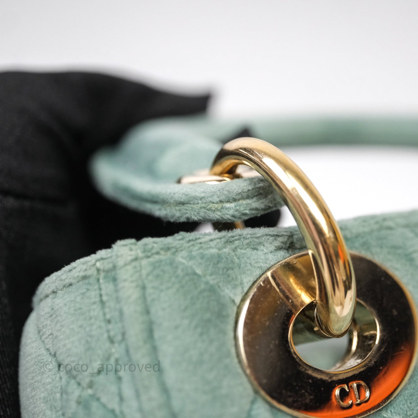 Christian Dior Mini Lady Dior Green Suede Cannage Gold Hardware