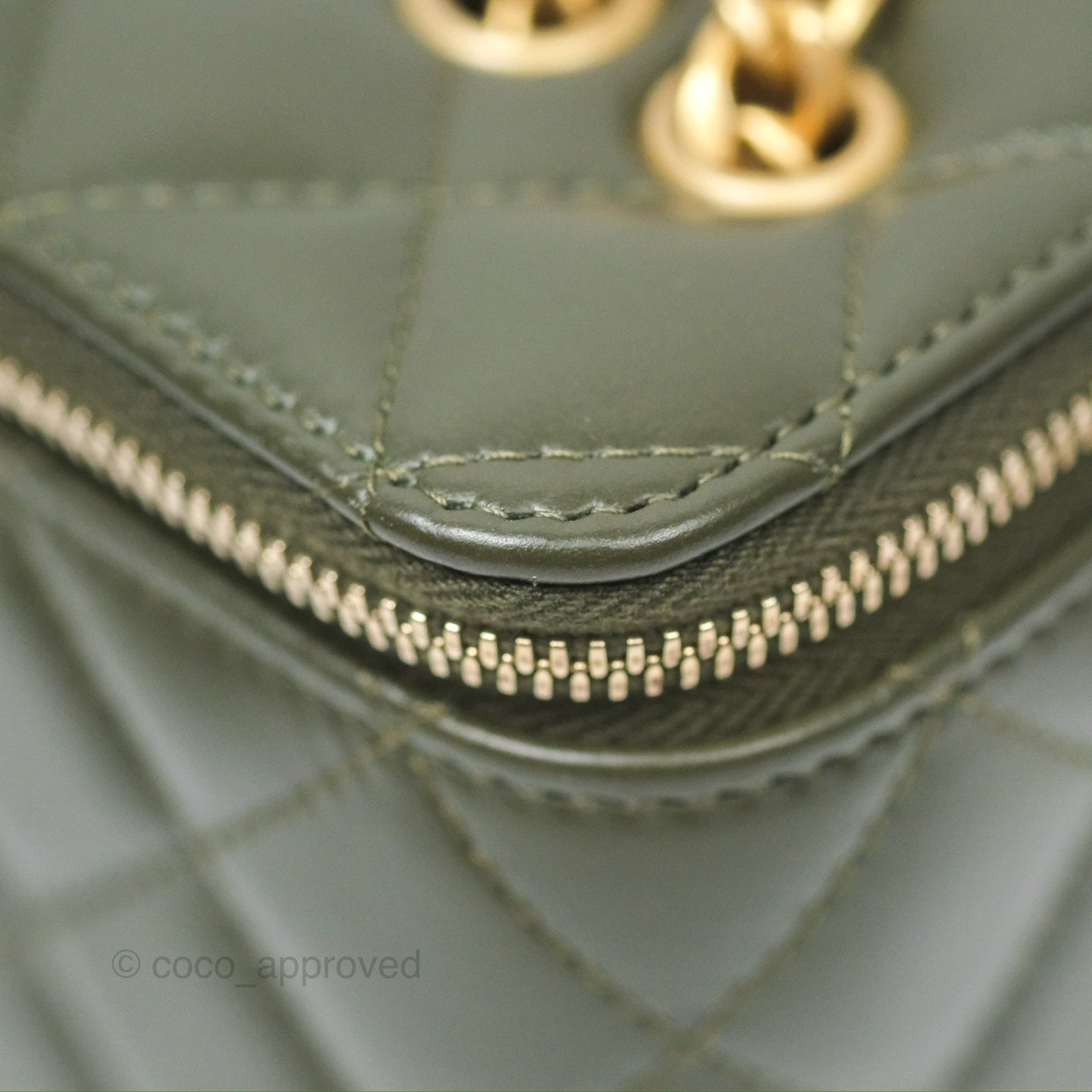 Chanel All Slide Vanity with Adjustable Chain Dark Olive Green Lambskin Aged Gold Hardware