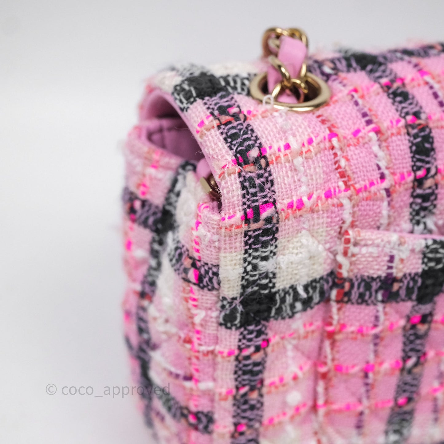 Chanel Quilted Mini Rectangular Flap Pink Tweed Gold Hardware
