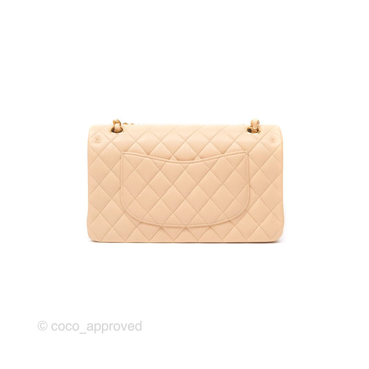 Chanel Classic M/L Medium Flap Quilted Beige Lambskin Gold Hardware