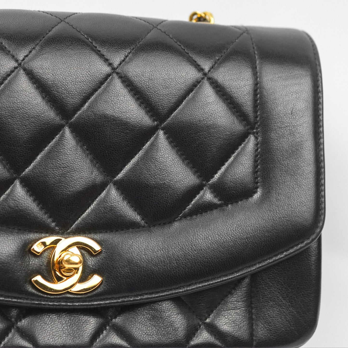 Chanel Vintage Small Quilted Classic Diana Flap Bag Black Lambskin 24K Gold Hardware
