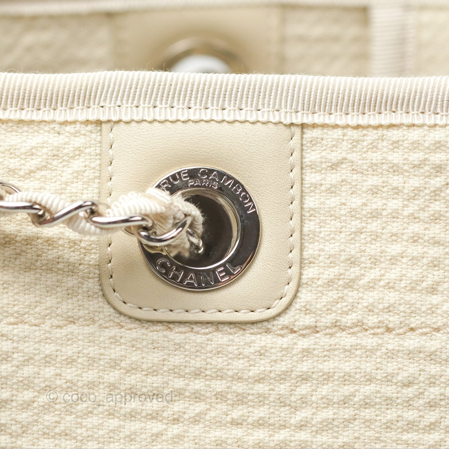 Chanel Medium Deauville Tote Ivory Cotton Silver Hardware