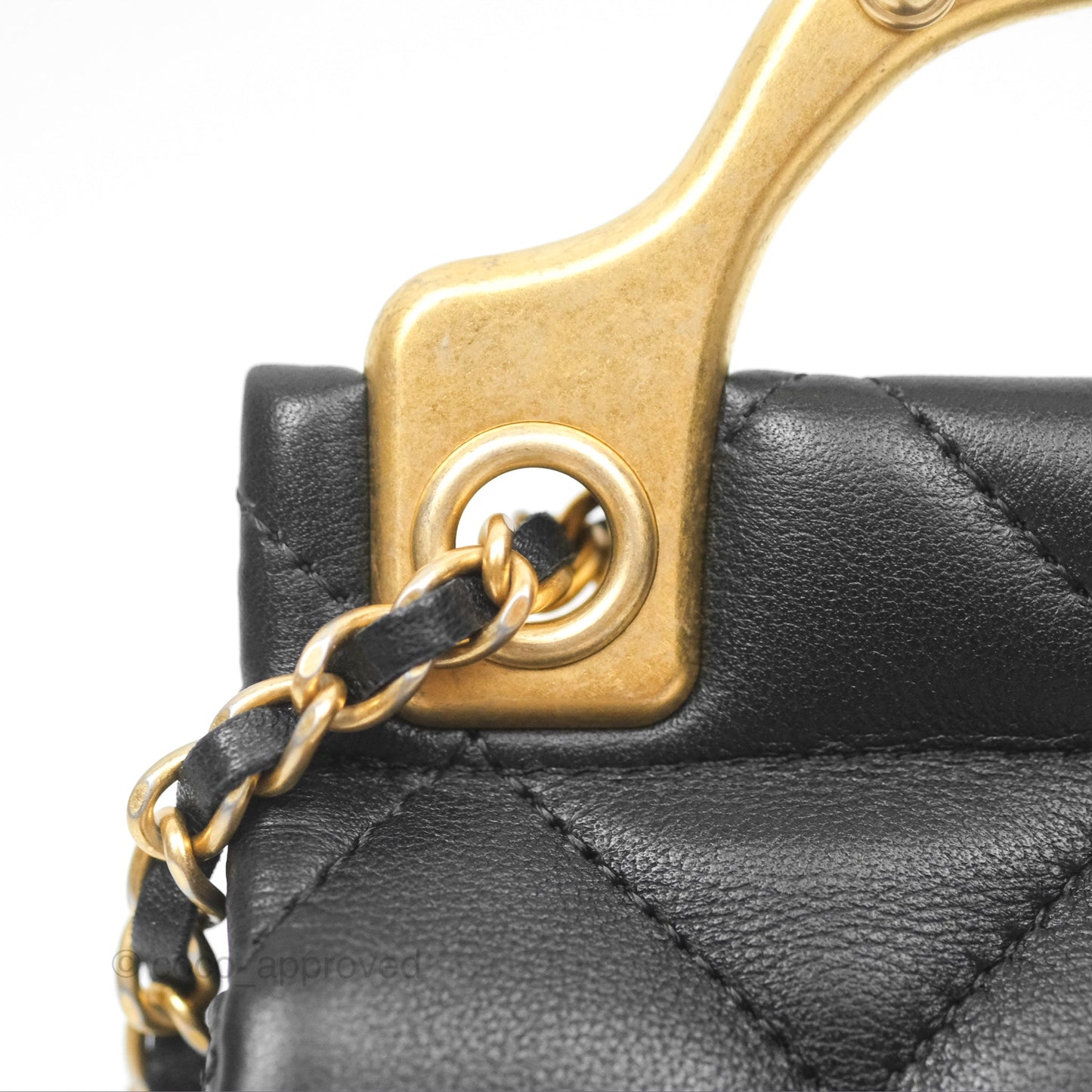 Chanel Lady Handle Flap Card Holder With Chain Black Calfskin Gold Hardware
