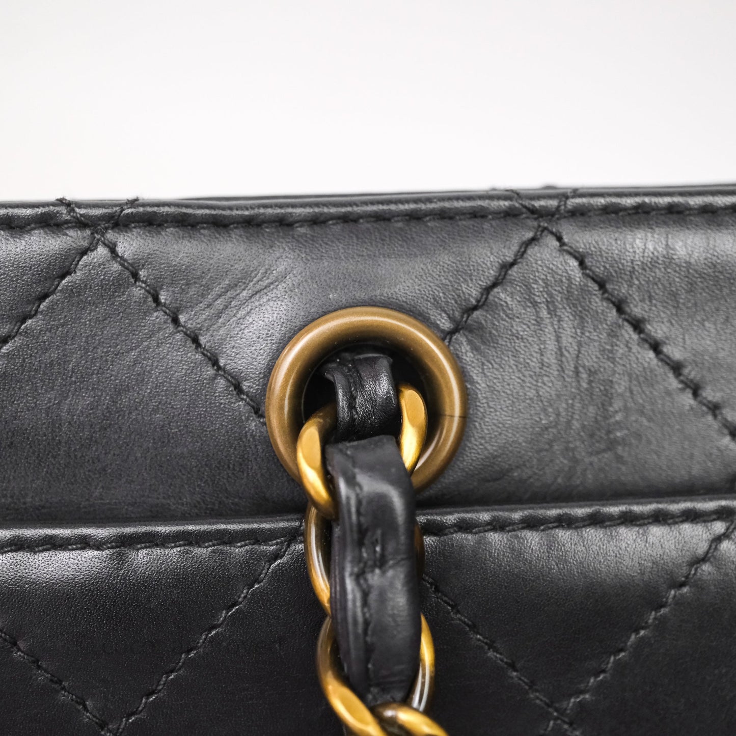 Chanel Vintage Tote Bag Quilted Black Lambskin Antique Gold Hardware