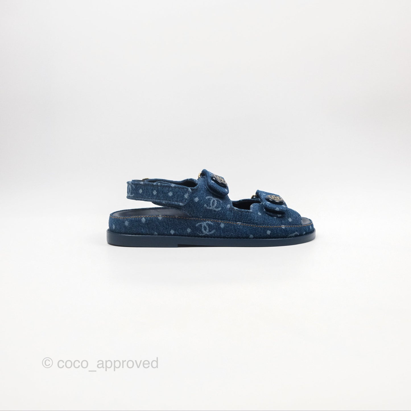 Chanel CC Dots Dad Sandals Denim Blue 23P Size 36.5