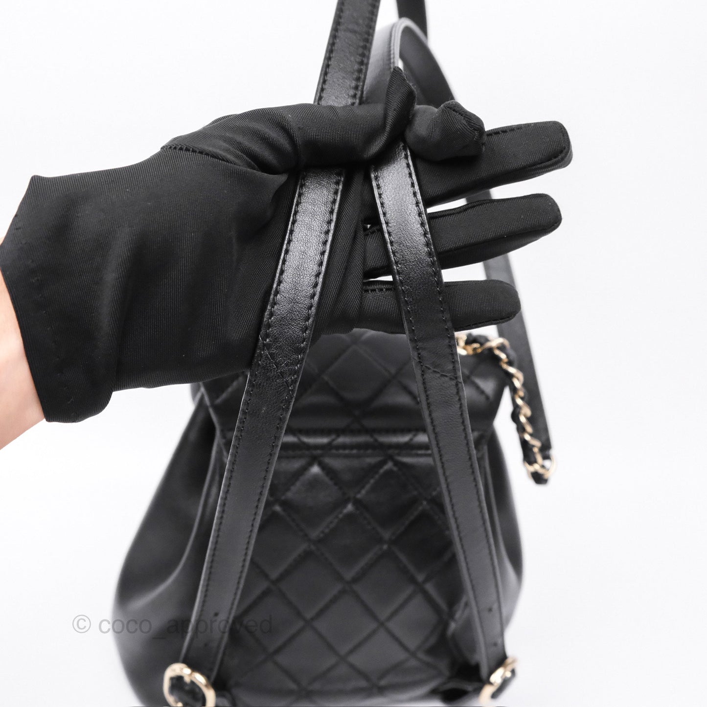 Chanel Small Duma Drawstring Backpack Black Lambskin Gold Hardware