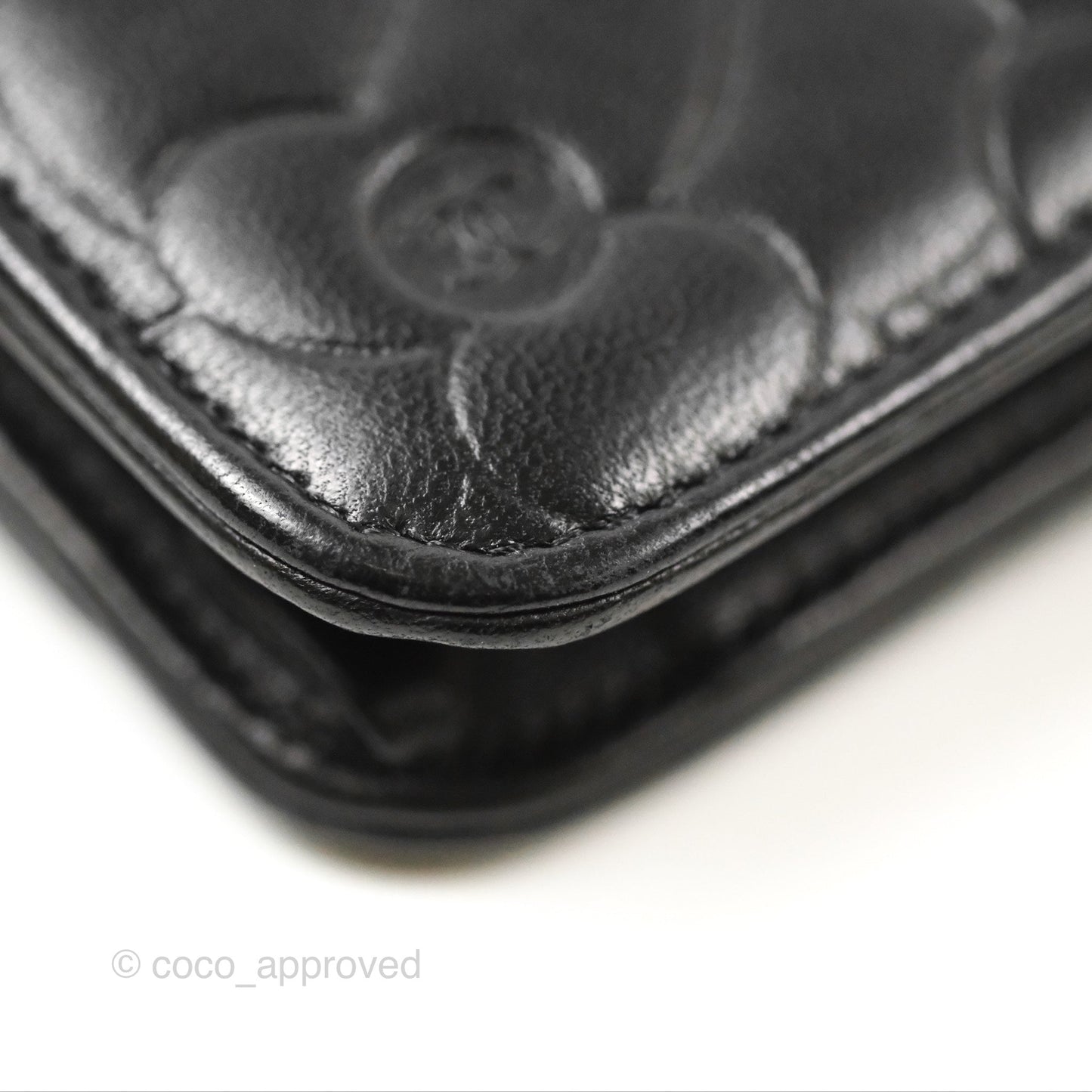 Chanel Camellia Embossed Wallet on Chain WOC Black Lambskin Silver Hardware
