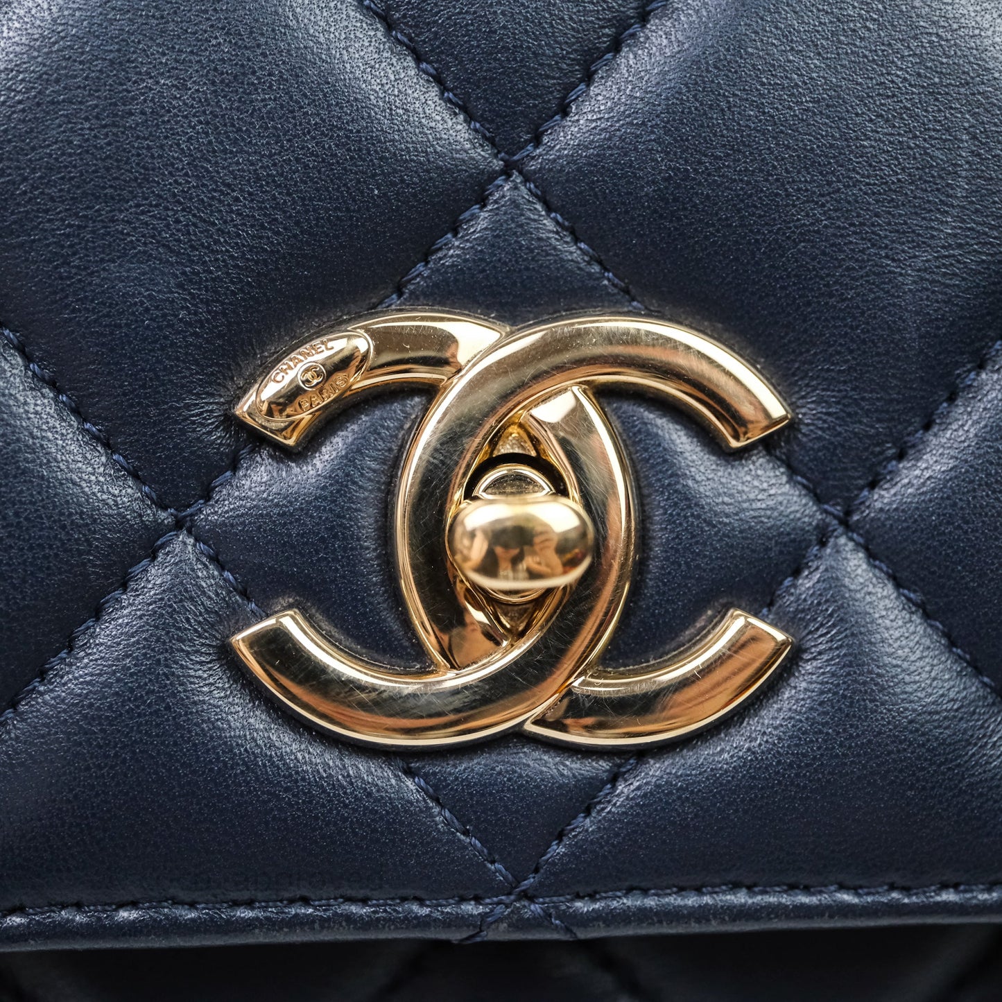 Chanel Small Trendy CC Navy Lambskin Gold Hardware