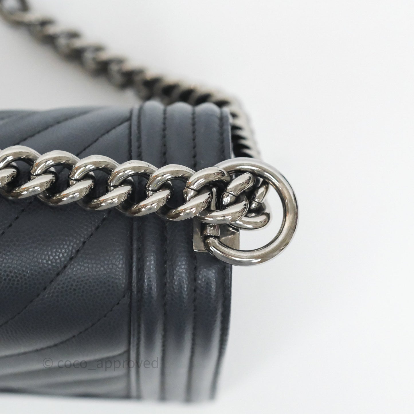 Chanel Medium Boy Chevron Dark Navy Caviar Silver Hardware