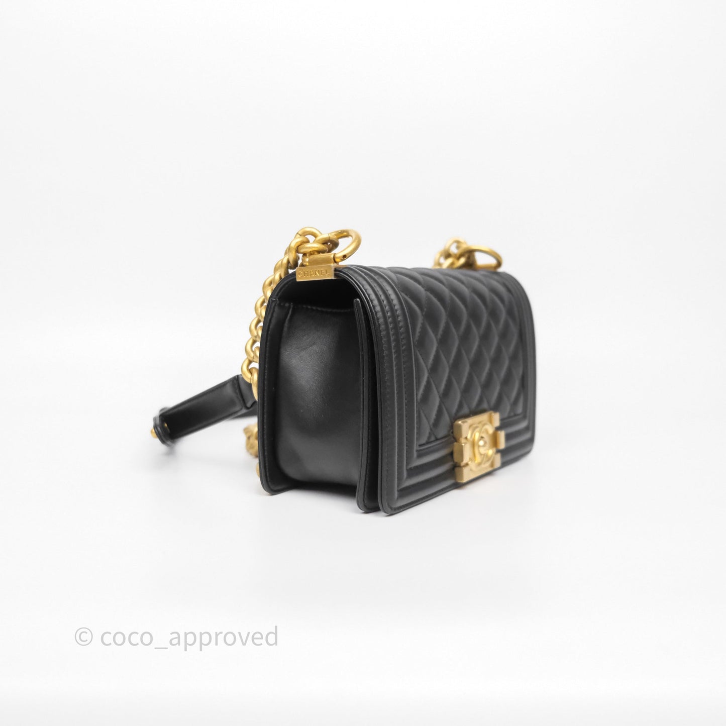 Chanel Small Boy Quilted Black Calfskin Aged Gold Hardware