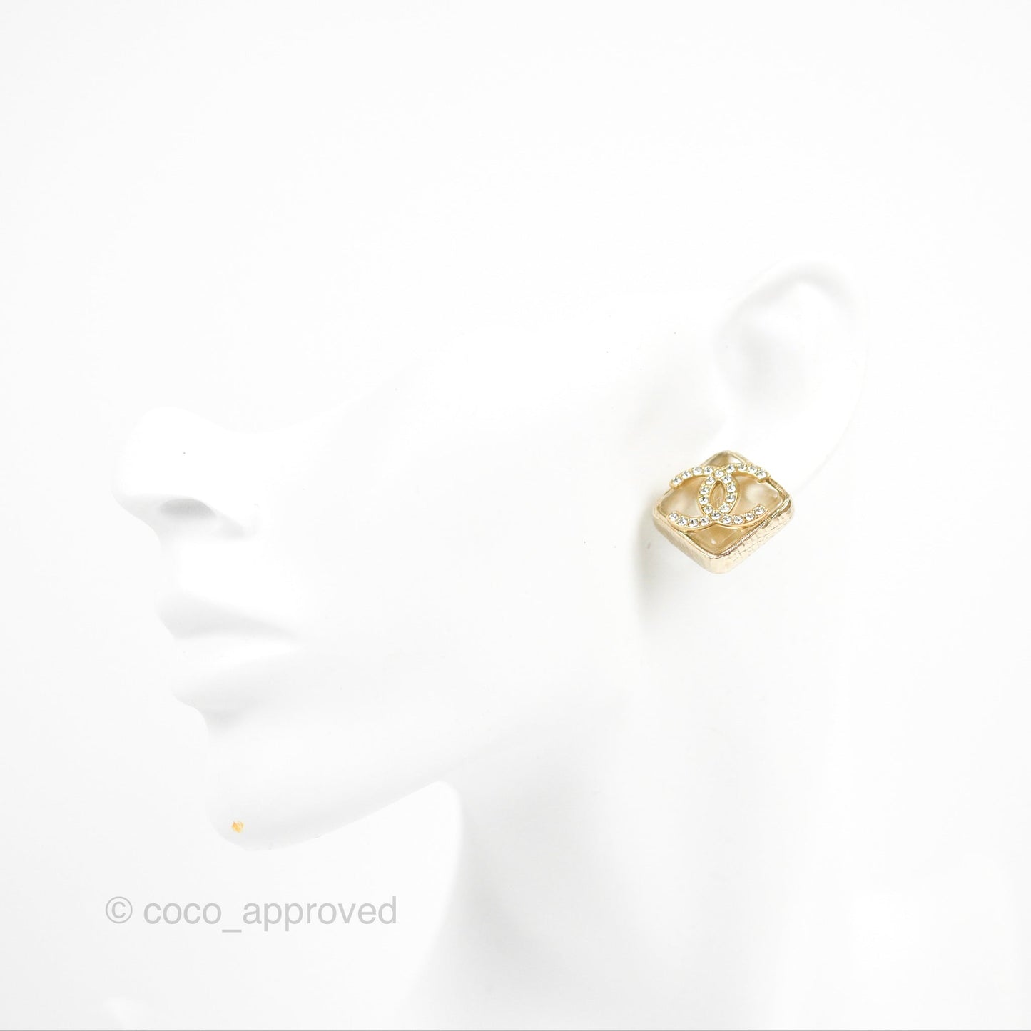Chanel CC Crystal Square Earrings Gold Tone 22S