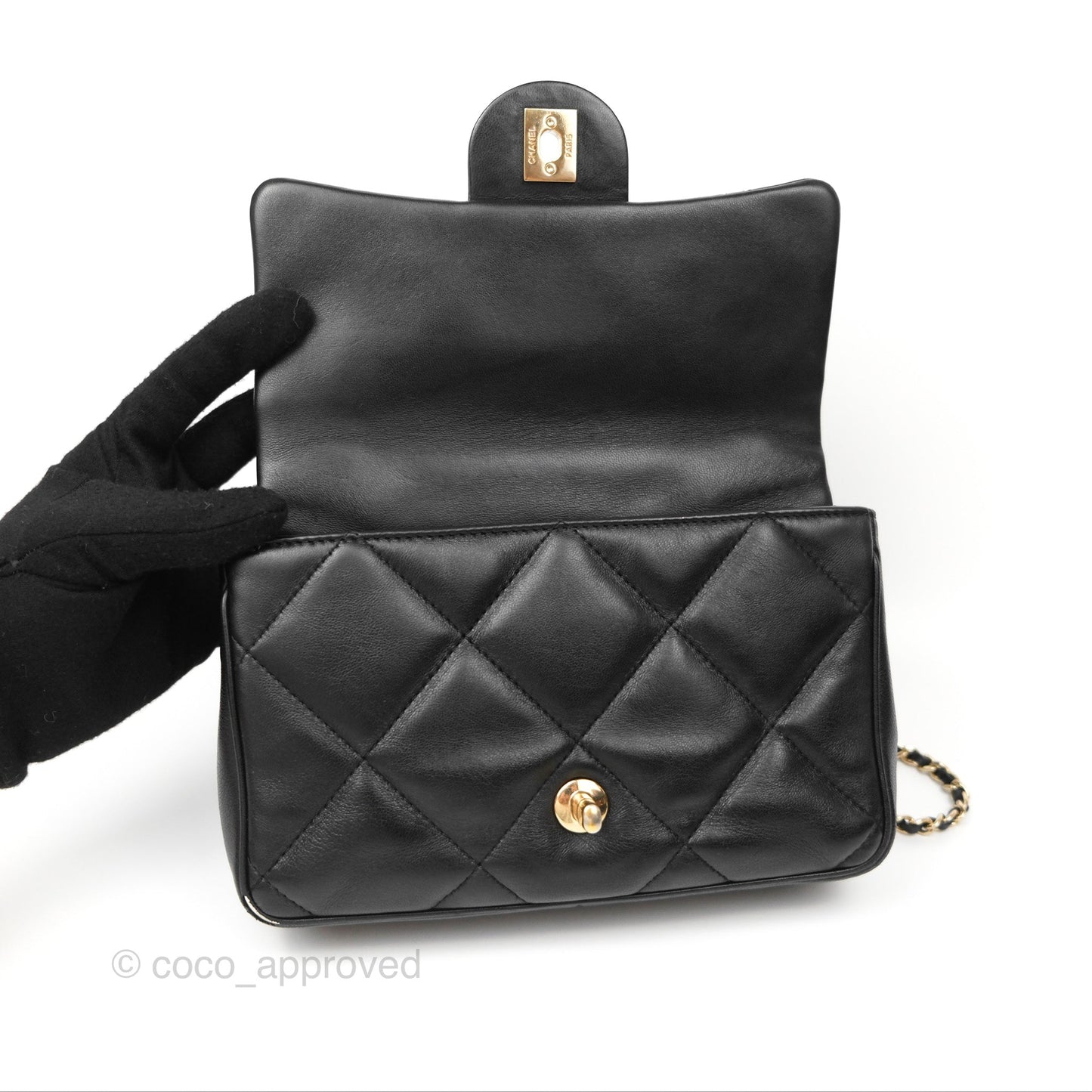 Chanel Small Coco Lady Quilted Flap Bag With Top Handle Black Calfskin Gold Hardware
