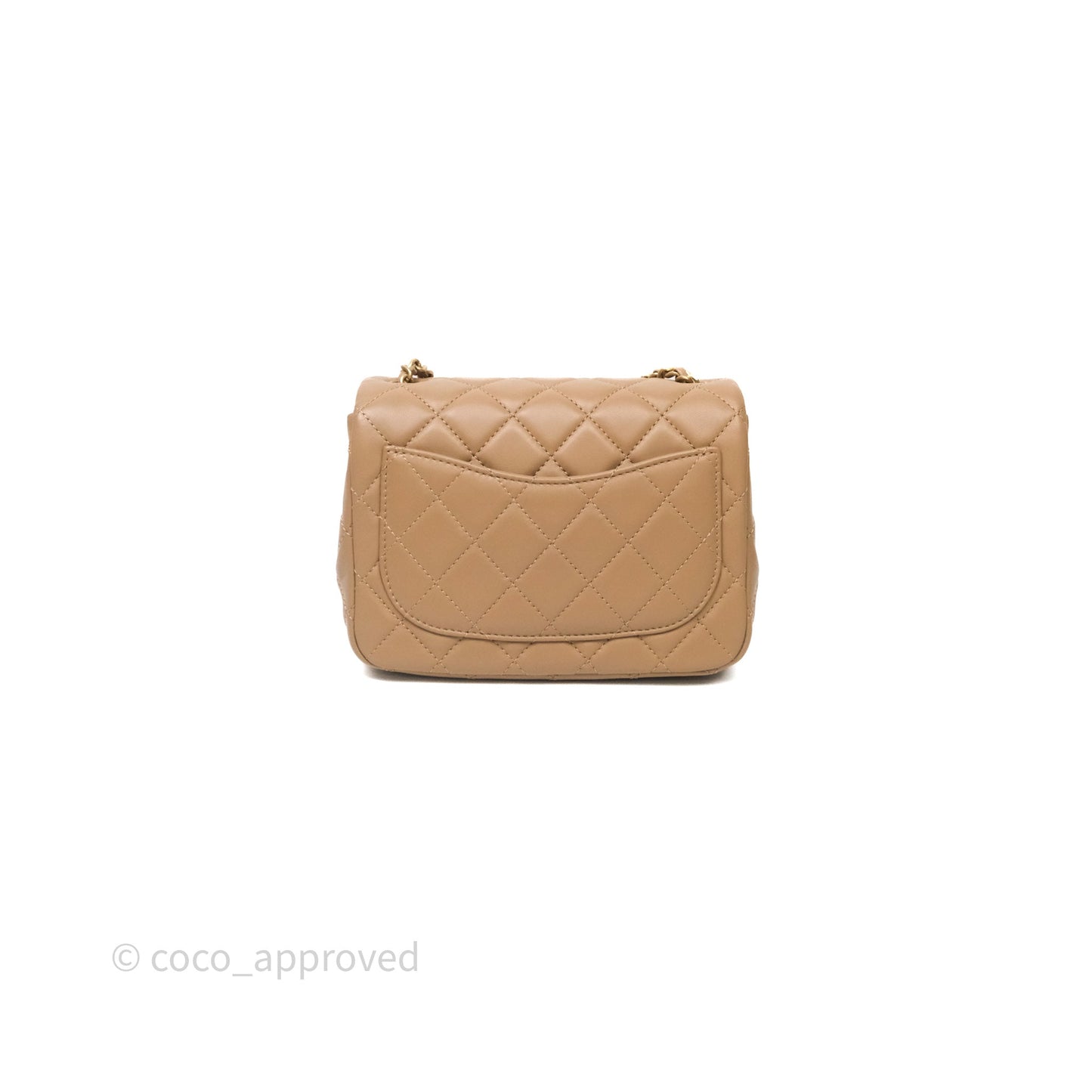 Chanel Pearl Crush Mini Square Quilted Beige Lambskin Aged Gold Hardware