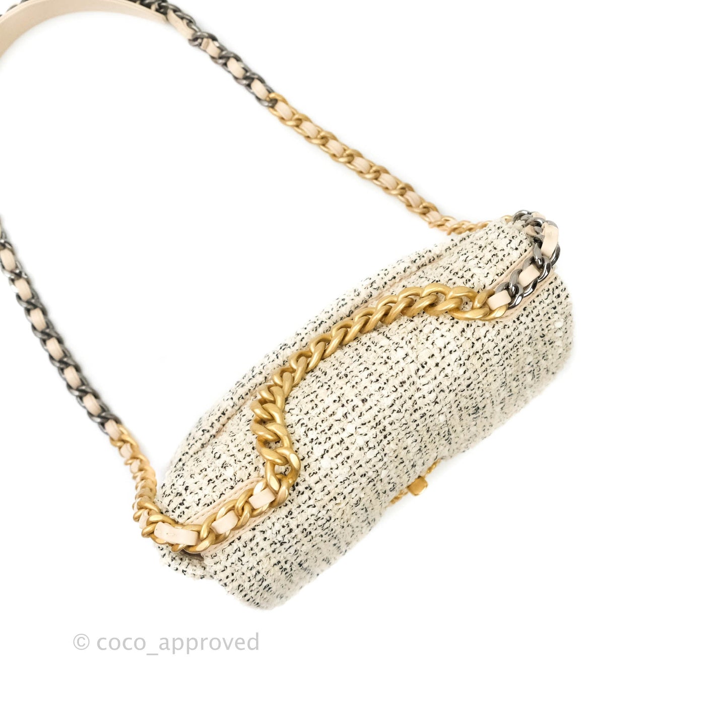 Chanel 19 Small Tweed Cream Mixed Hardware