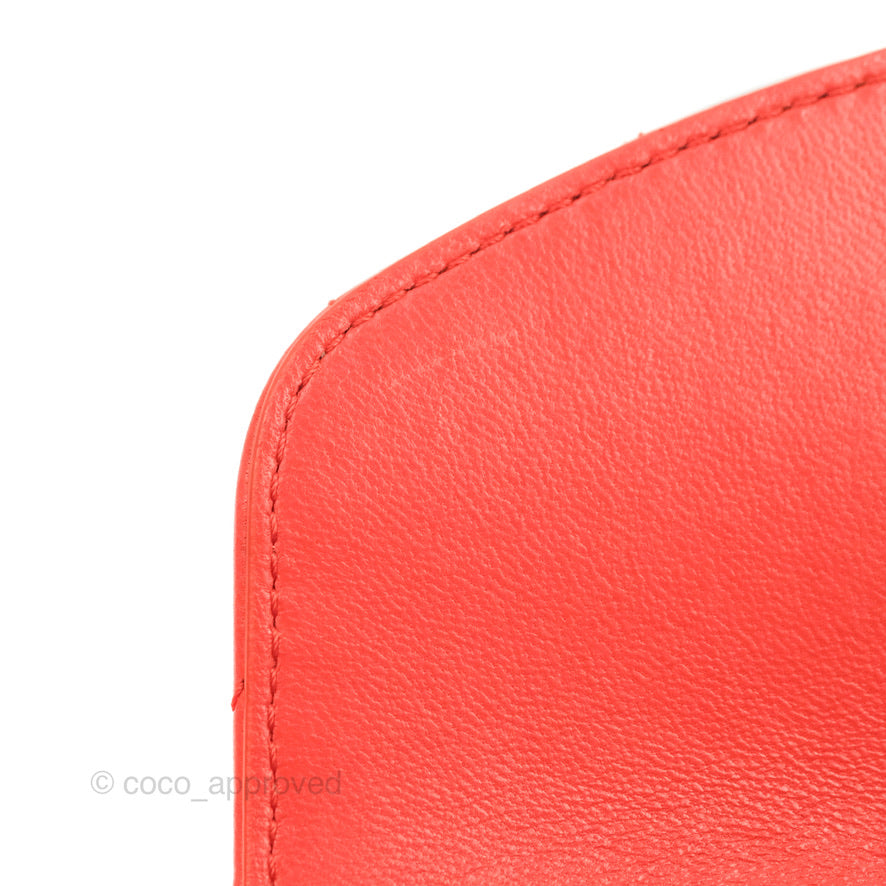 Chanel Top Handle Flap Bag Red Lambskin Aged Gold Hardware