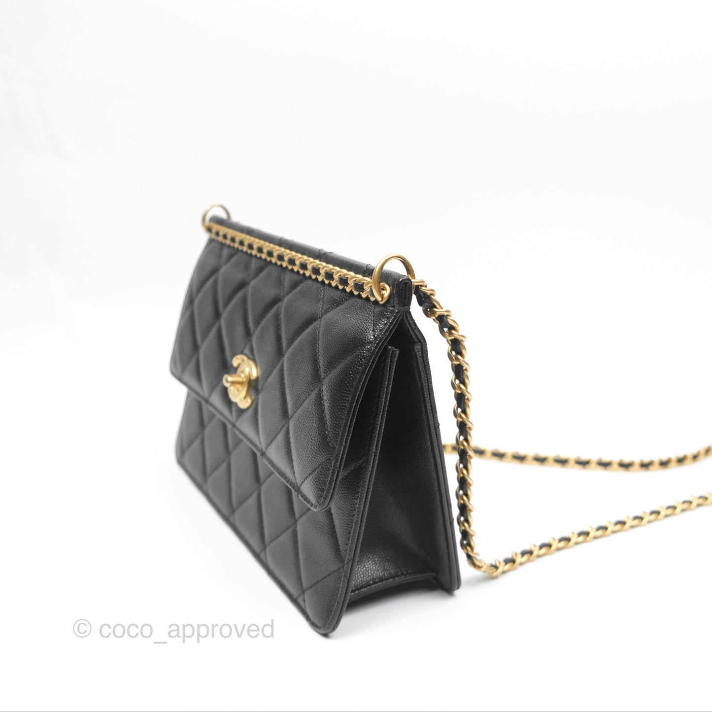 Chanel Chain Flap Bag Black Caviar Aged Gold Hardware 23A