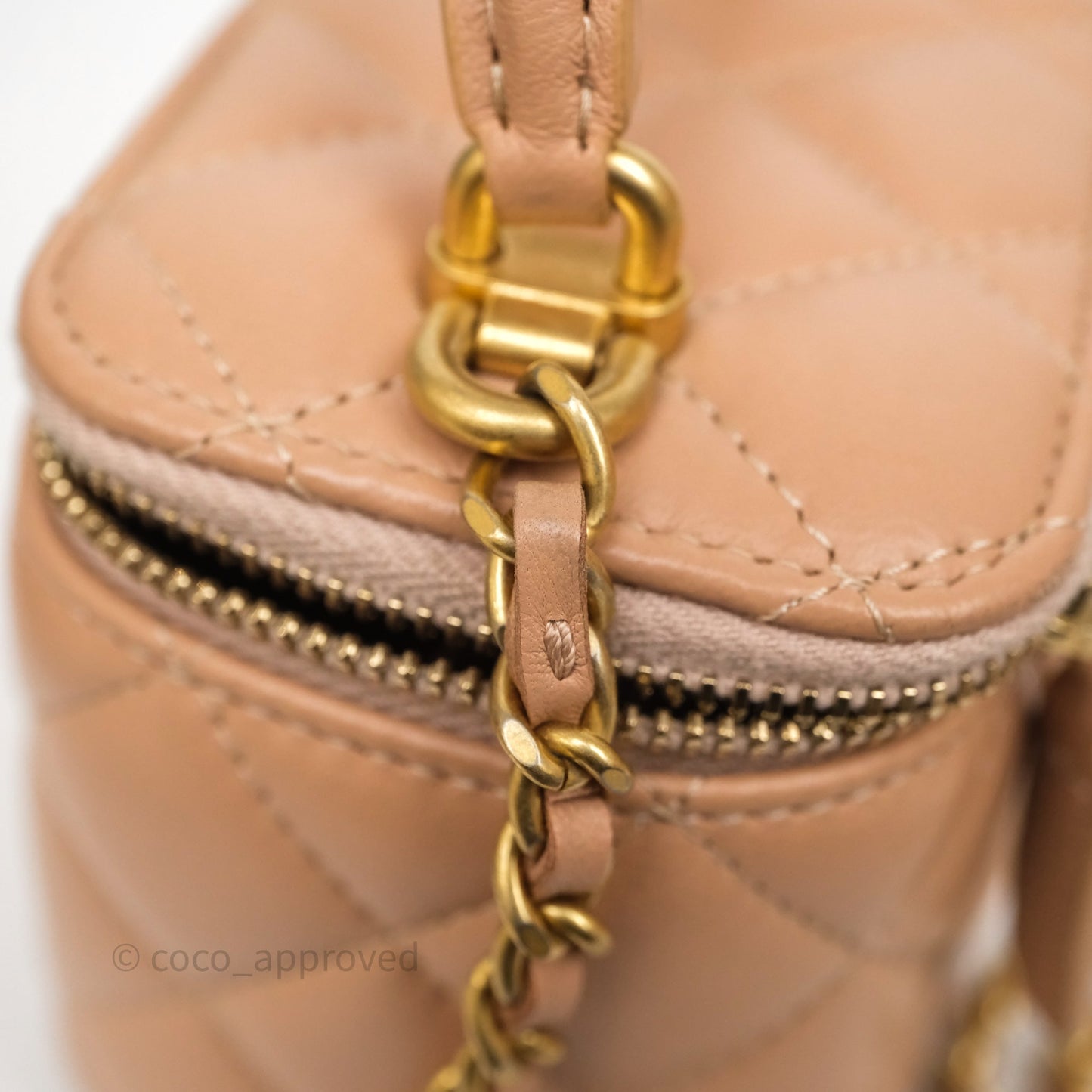 Chanel Mini Top Handle Vanity With Chain Beige Lambskin Aged Gold Hardware