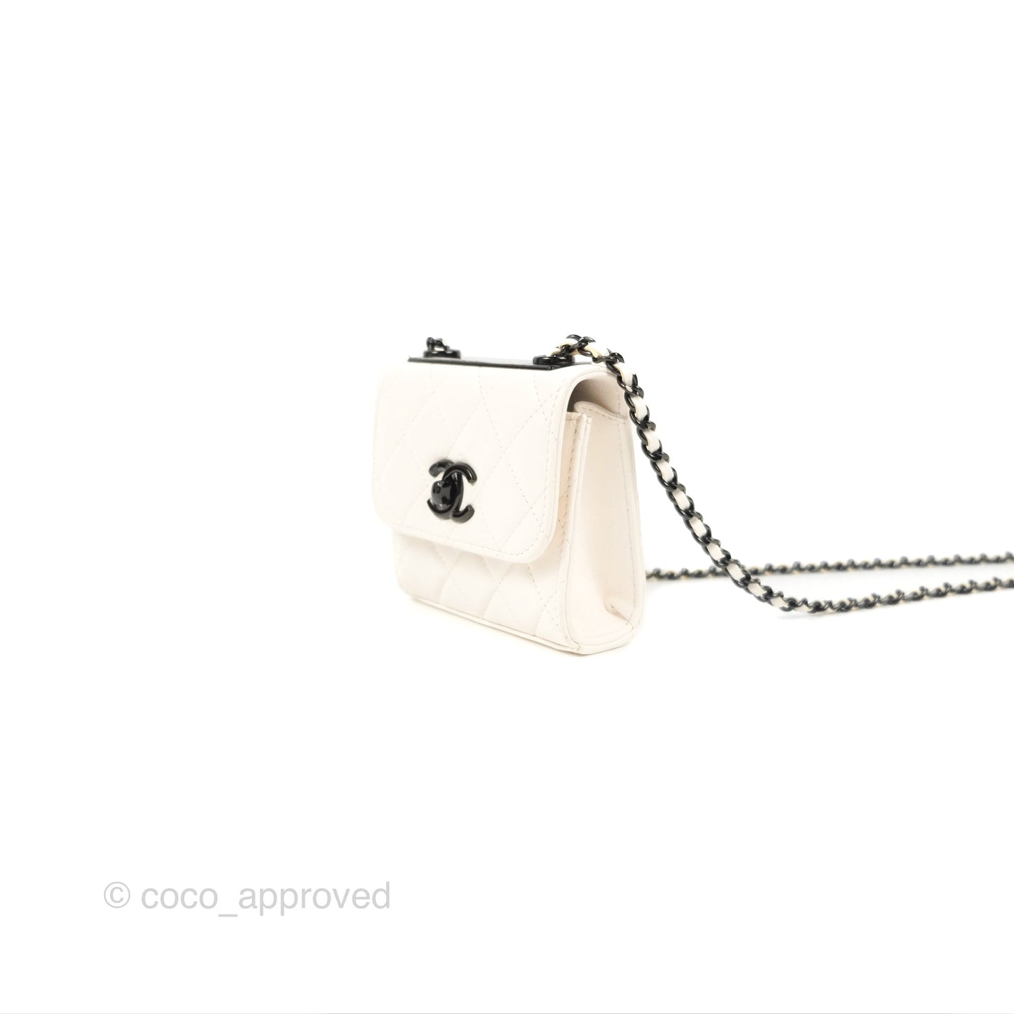 Chanel Mini Quilted Trendy CC Clutch With Chain White Lambskin Black Hardware