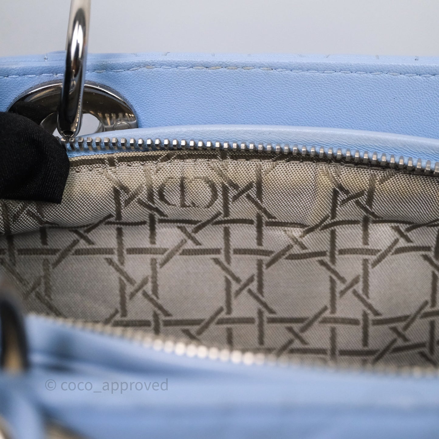 Christian Dior Large Lady Dior Cannage Blue Lambskin Silver Hardware