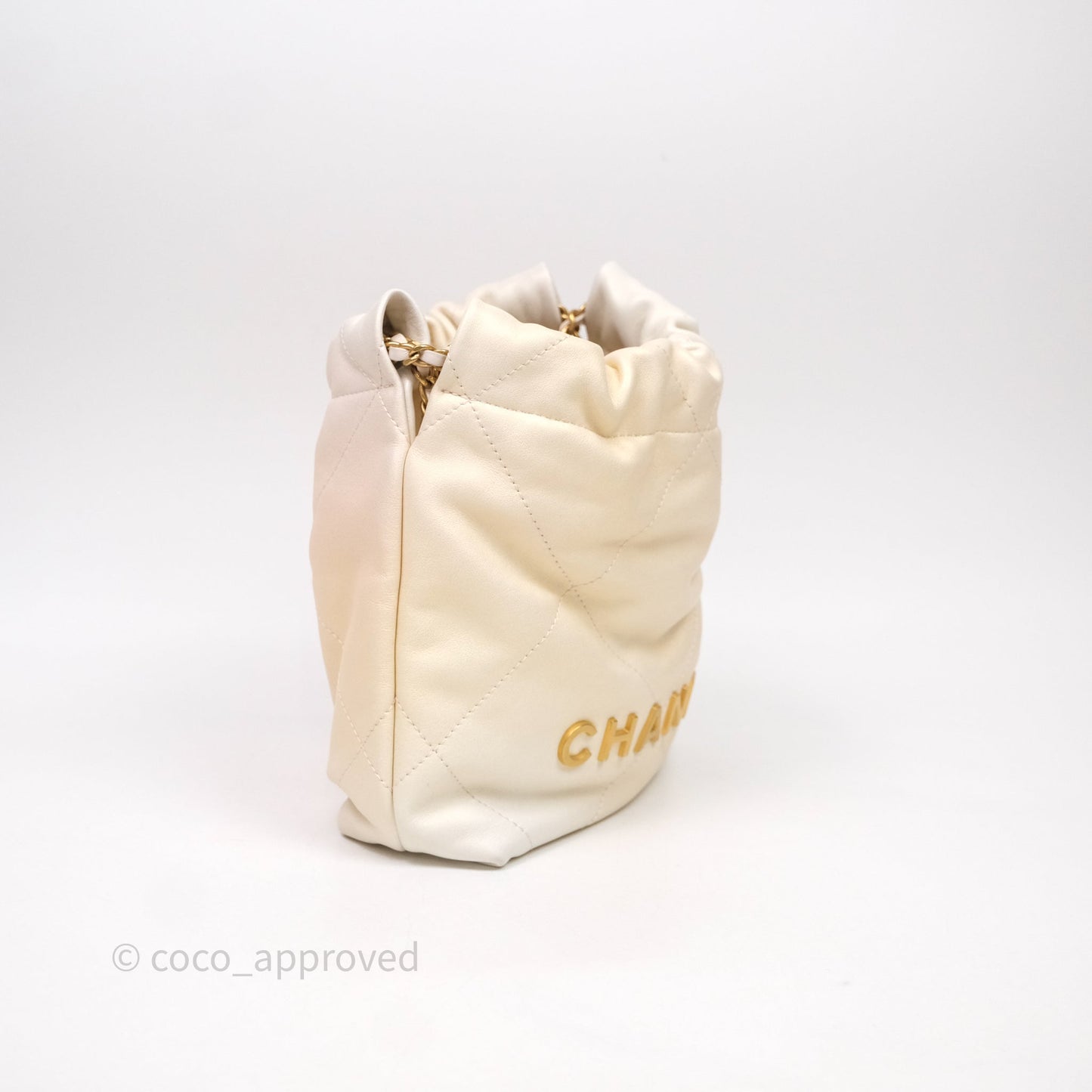Chanel 22 Mini Bag Iridescent Light Pearly Calfskin Aged Gold Hardware
