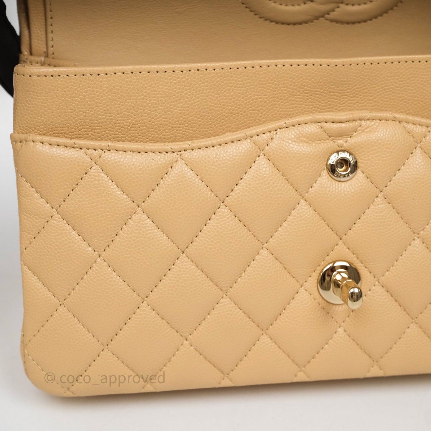 Chanel Classic M/L Medium Flap Quilted Beige Caviar Gold Hardware