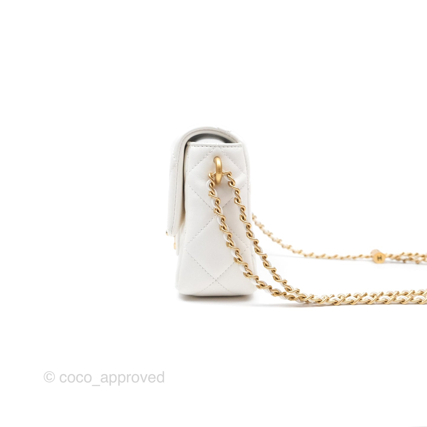 Chanel Quilted My Perfect Mini With Pearl White Lambskin Aged Gold Hardware 21K