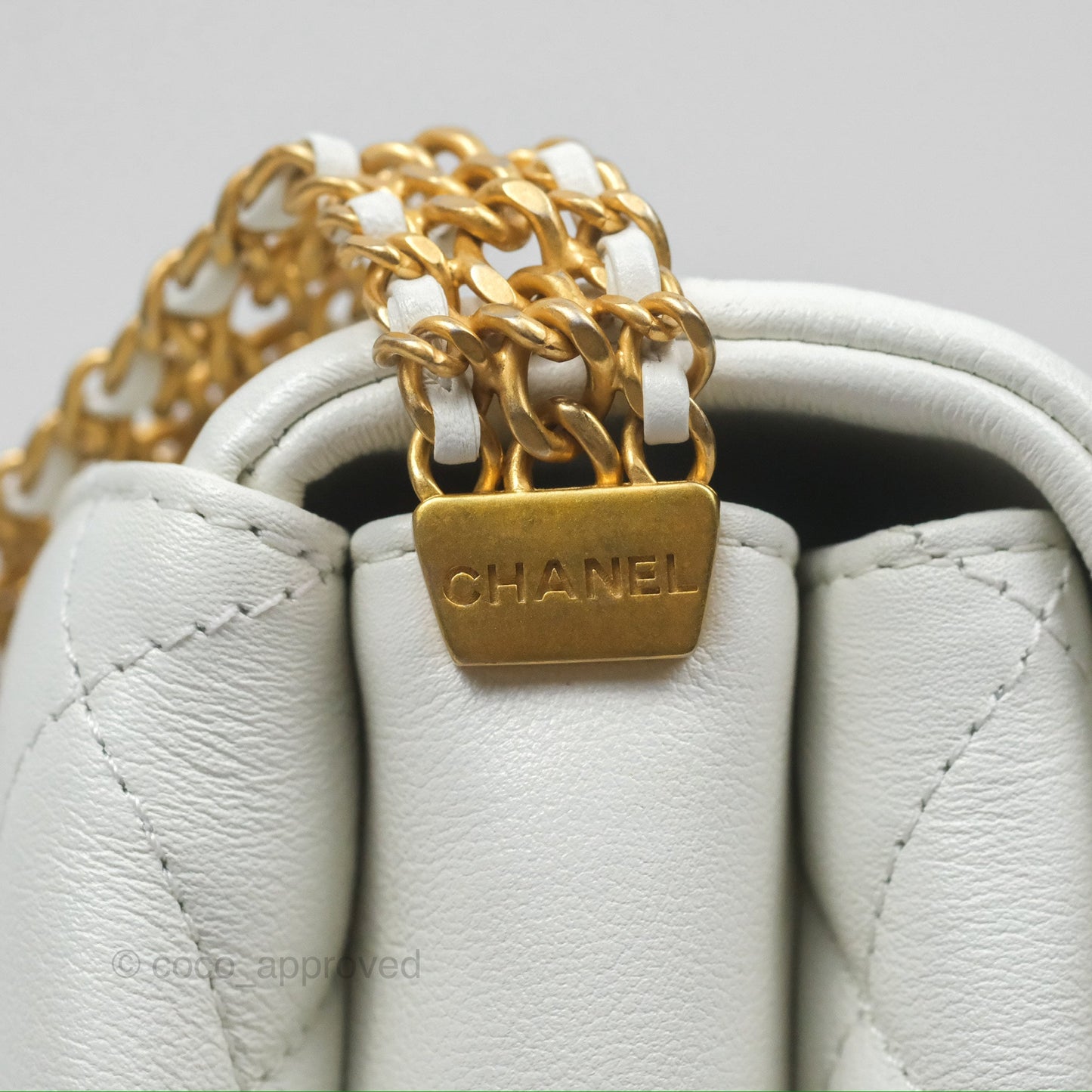Chanel Adjustable Flap Bag White Calfskin Aged Gold Hardware