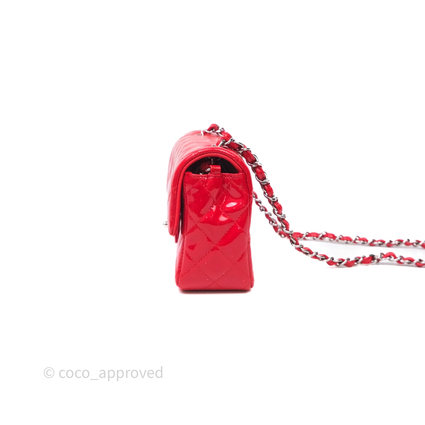 Chanel Mini Rectangular Quilted Red Patent Silver Hardware