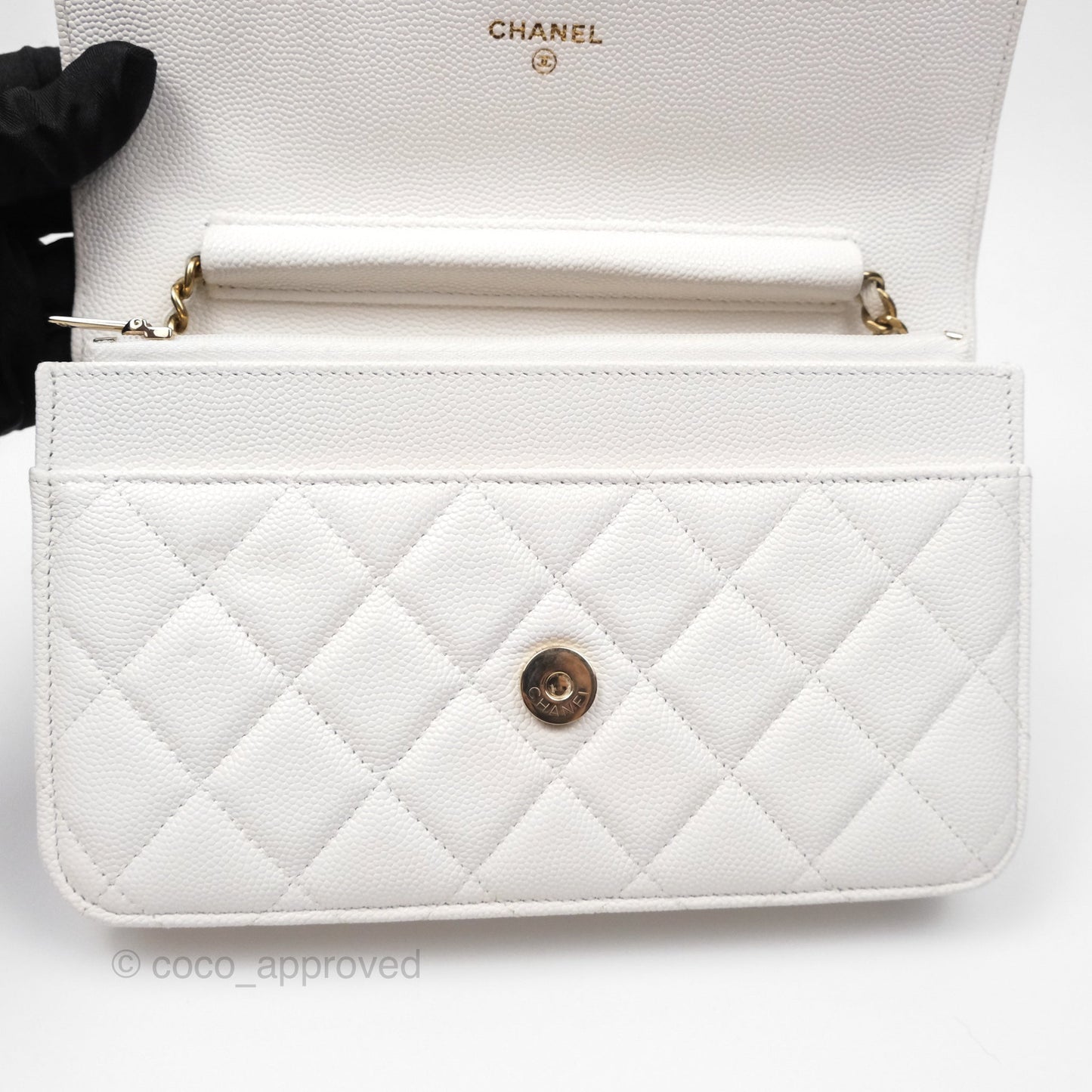 Chanel Quilted Classic Wallet on Chain WOC White Caviar Gold Hardware