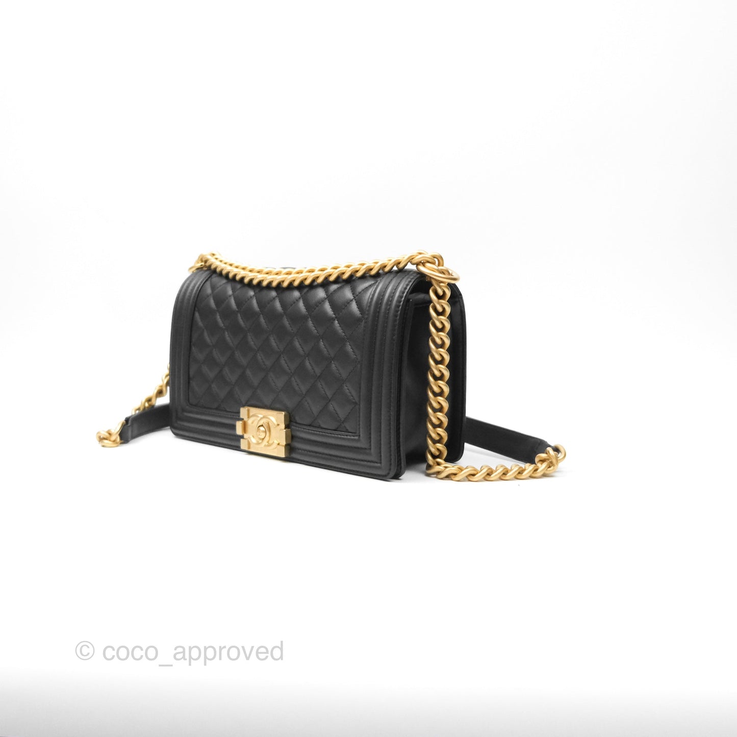 Chanel Quilted Medium Boy Black Calfskin Aged Gold Hardware