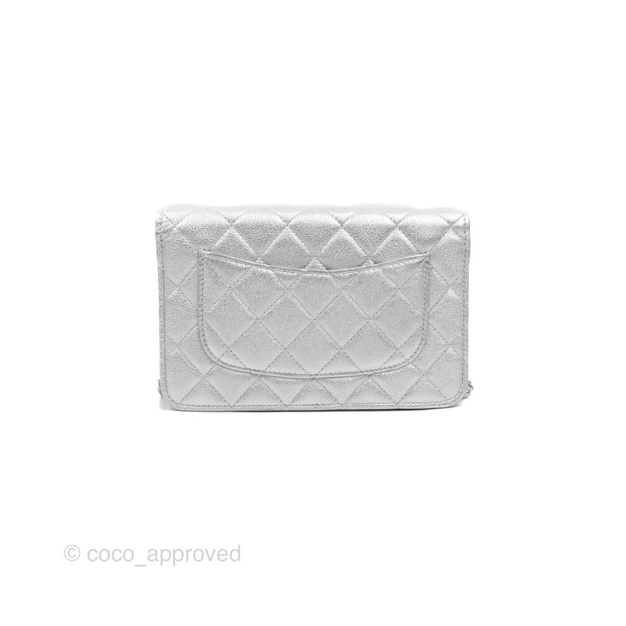 Chanel Quilted Wallet on Chain WOC Silver Lambskin Silver Hardware