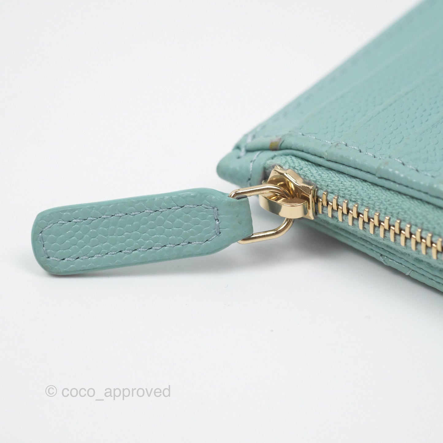 Chanel Quilted Zip Flap Card Holder Tiffany Blue Caviar Gold Hardware