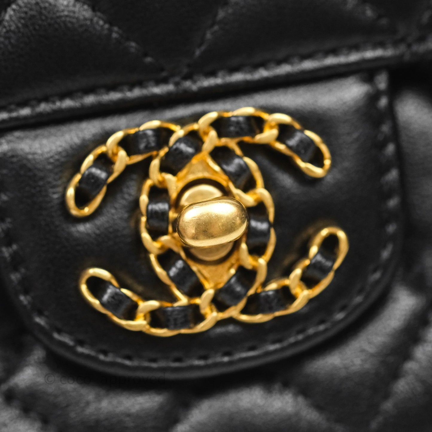 Chanel Logo Top Handle Small Flap Bag Black Lambskin Gold Hardware 24C