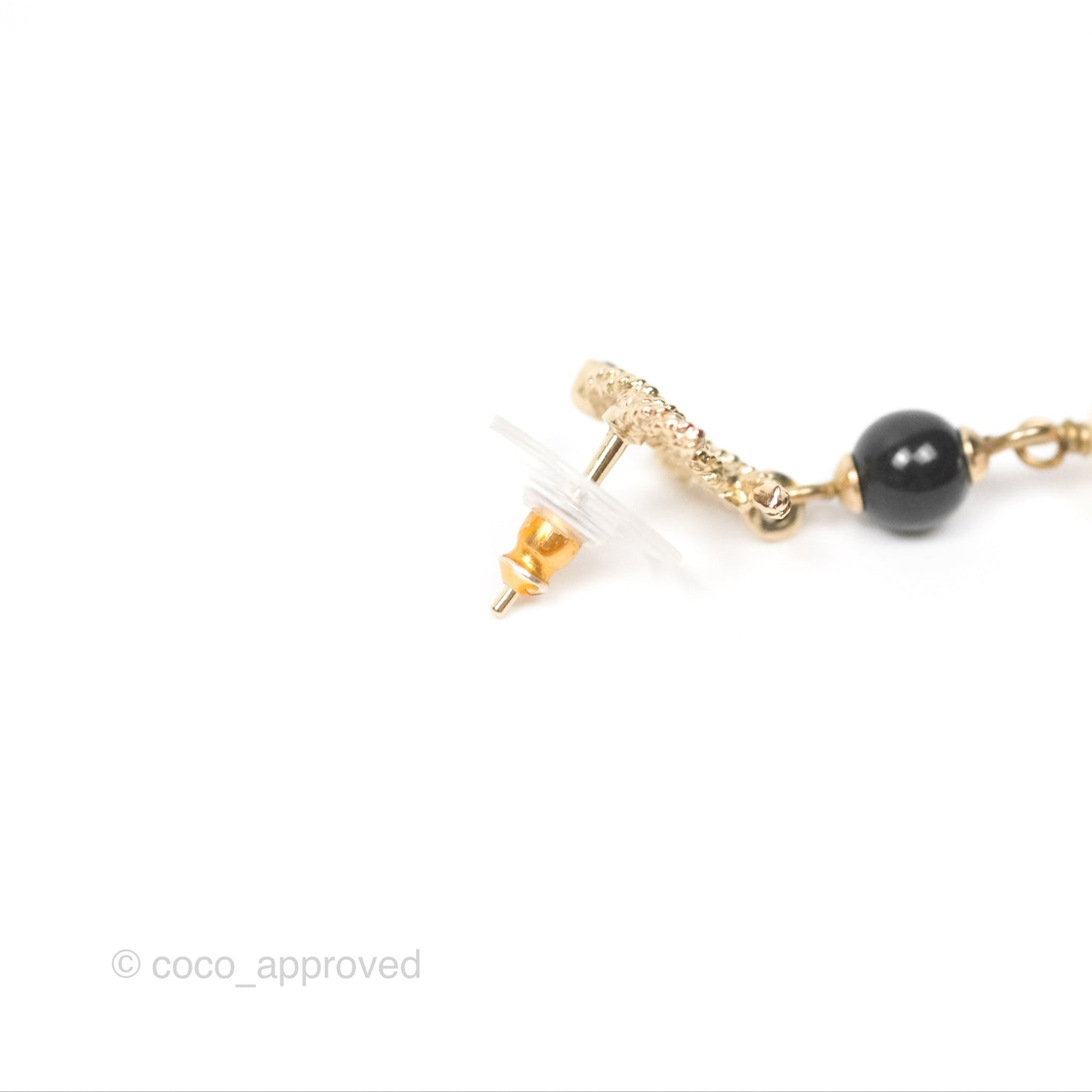 Chanel CC Bead Pearl Long Drop Earrings Gold Tone 20V