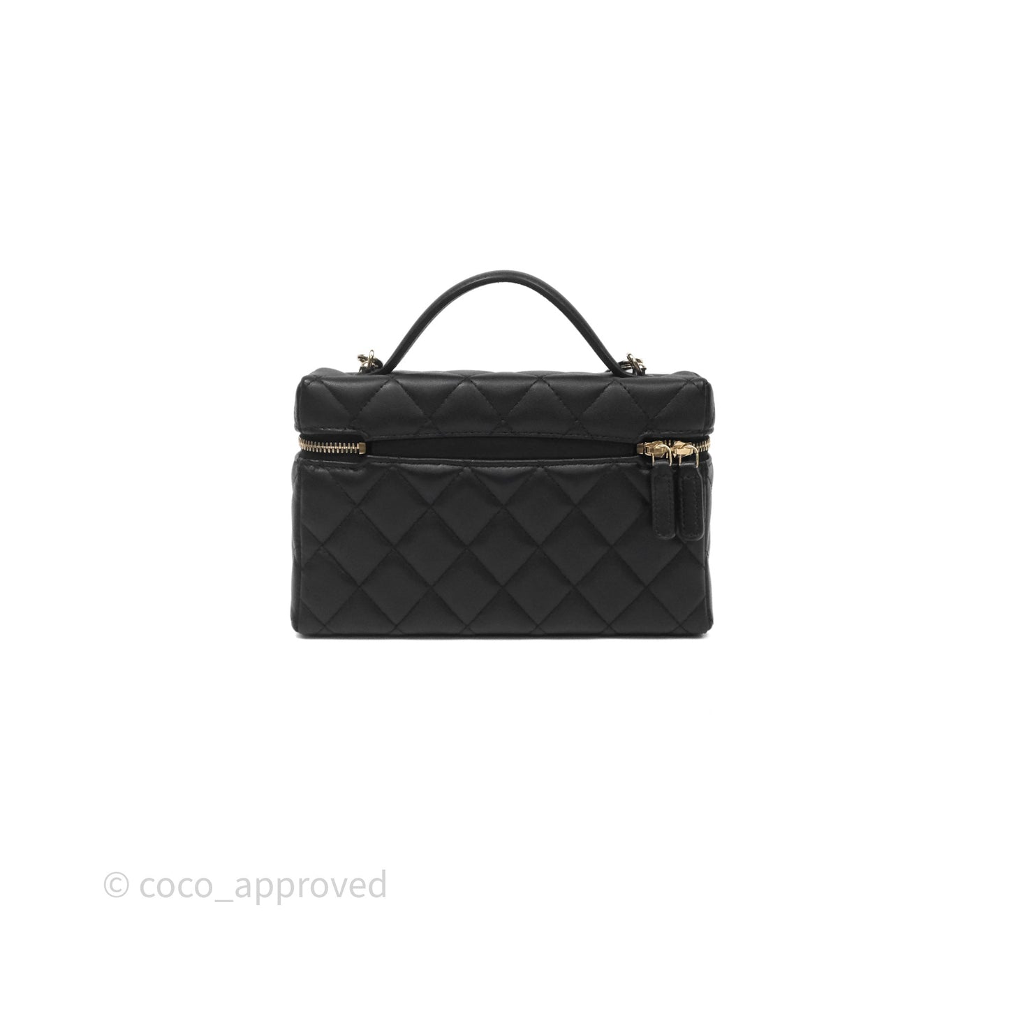 Chanel Top Handle Long Vanity with Chain Black Lambskin Gold Hardware