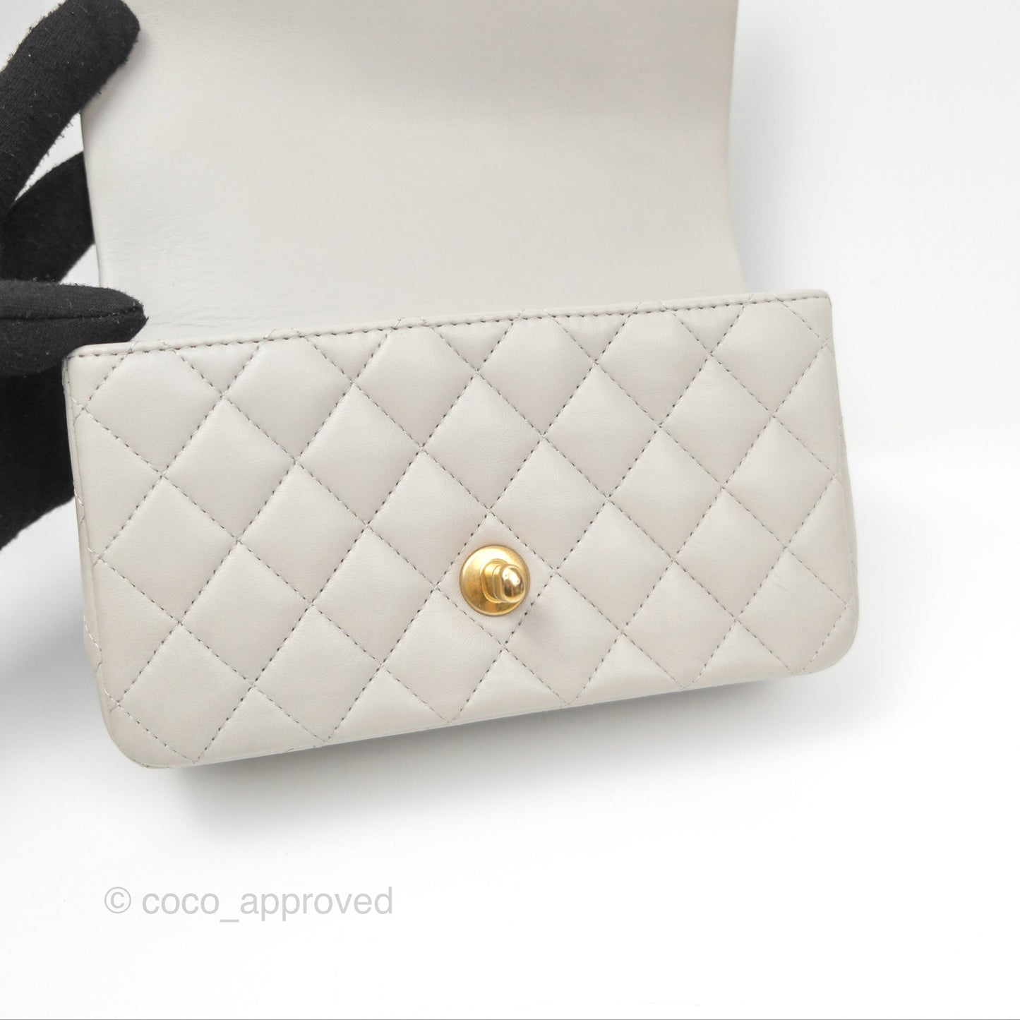 Chanel Top Handle Mini Rectangular Flap Bag Light Grey Lambskin Aged Gold Hardware